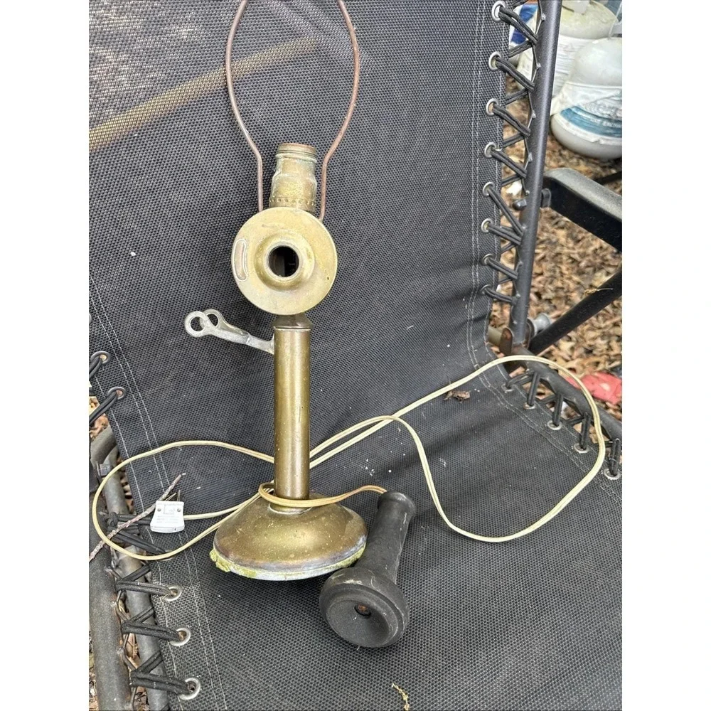 Antique Telephone Brass Candlestick‎ Style Vintage Lamp Untested